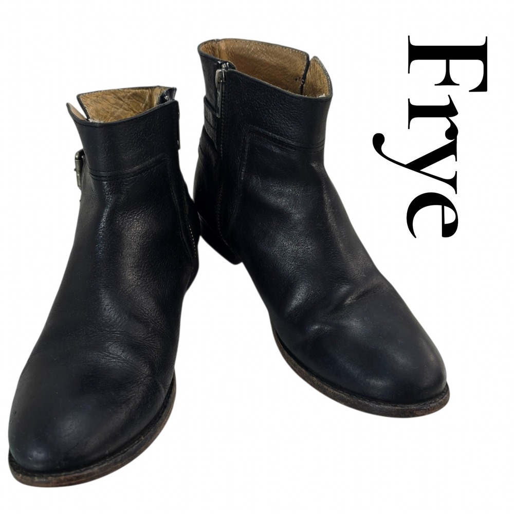 Frye Ankle Boots Womens 7.5 Black Leather Double Buckle Moto Biker Zip 3472102